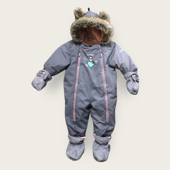 Oshkosh B'Gosh Gray Pink Snowsuit Size 12 months - Picture 1 of 8